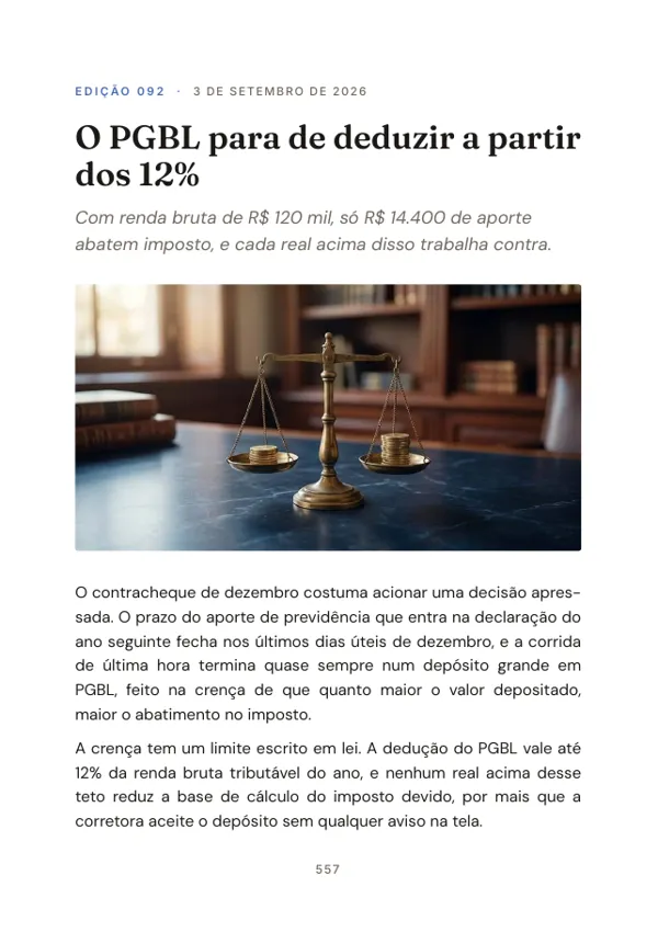 Página 557 do volume: abertura da edição 092, O PGBL para de deduzir a partir dos 12%